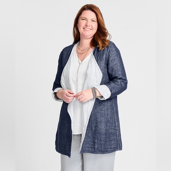 FLAX Women’s Linen Encore Reversible Jacket Navy Lava Size Medium - Picture 2 of 14